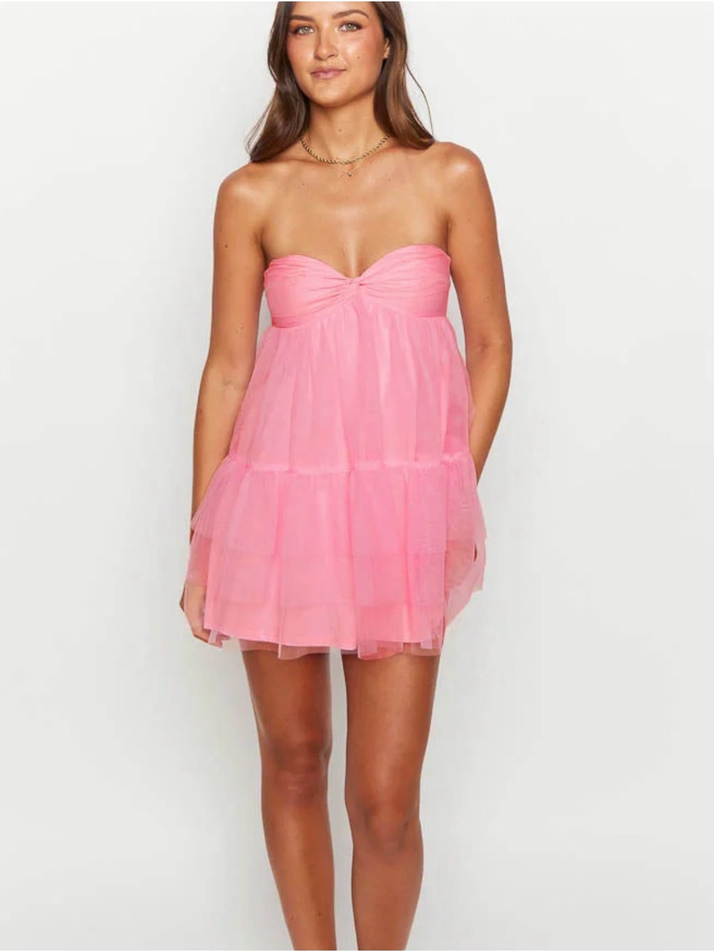 Strapless Pink Tiered Mini Dress